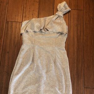 Adrianna Pappell one shoulder gold dress